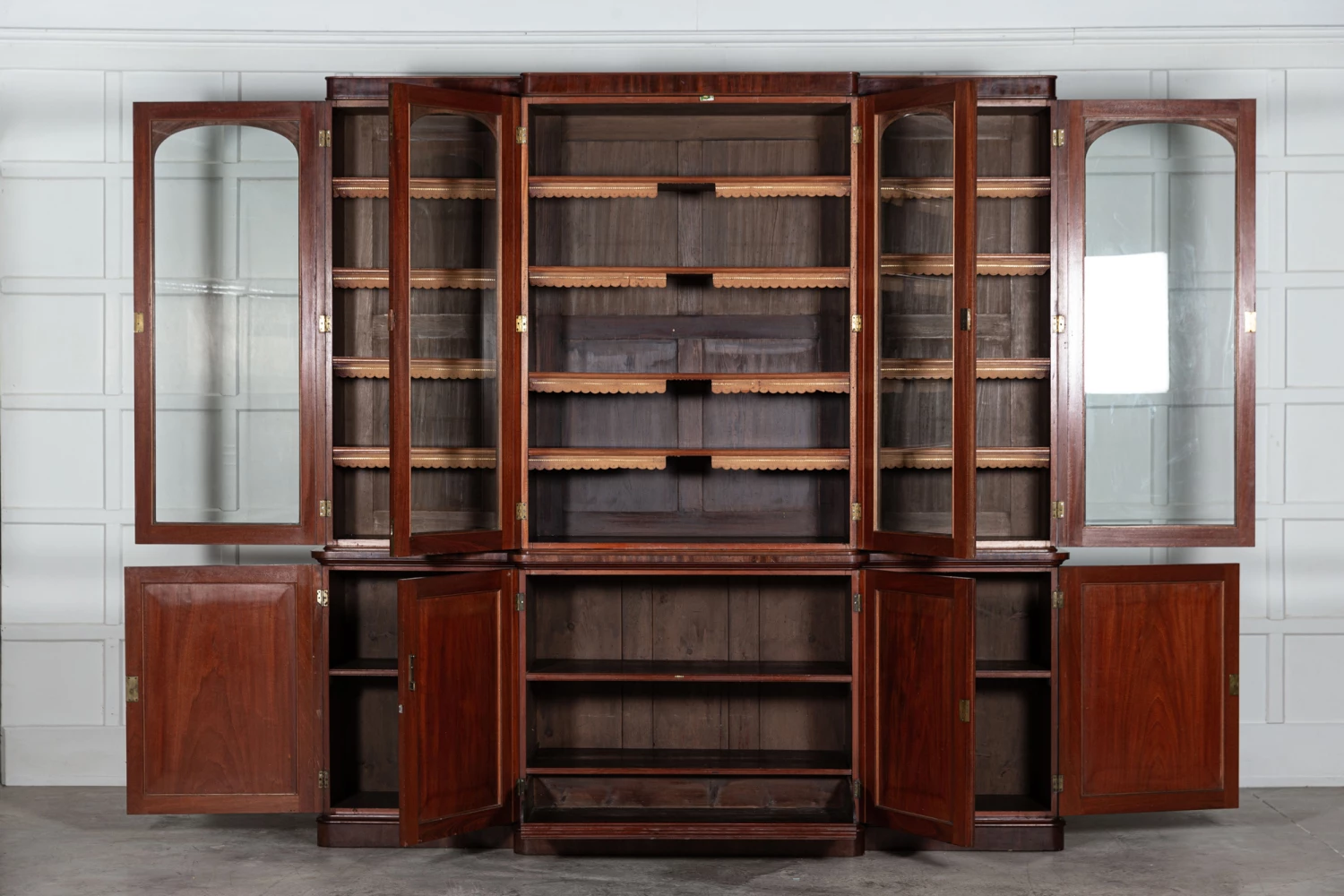 Large 19thc English Mahogany Glazed Breakfront Bookcase 2 Large 19thc English Mahogany Glazed Breakfront Bookcase - Image 2