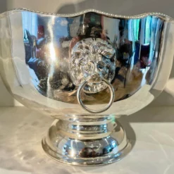 Large Antique Silver Centre Piece Lion Head Champagne Ice Bucket Bowl Stamped With Sheffield Hallmark Circa 1910