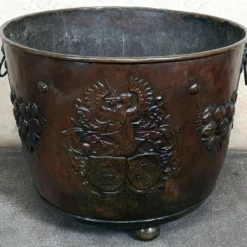 Large Dutch Lacquered Copper Log Bin With Crested Decoration Circa 1800