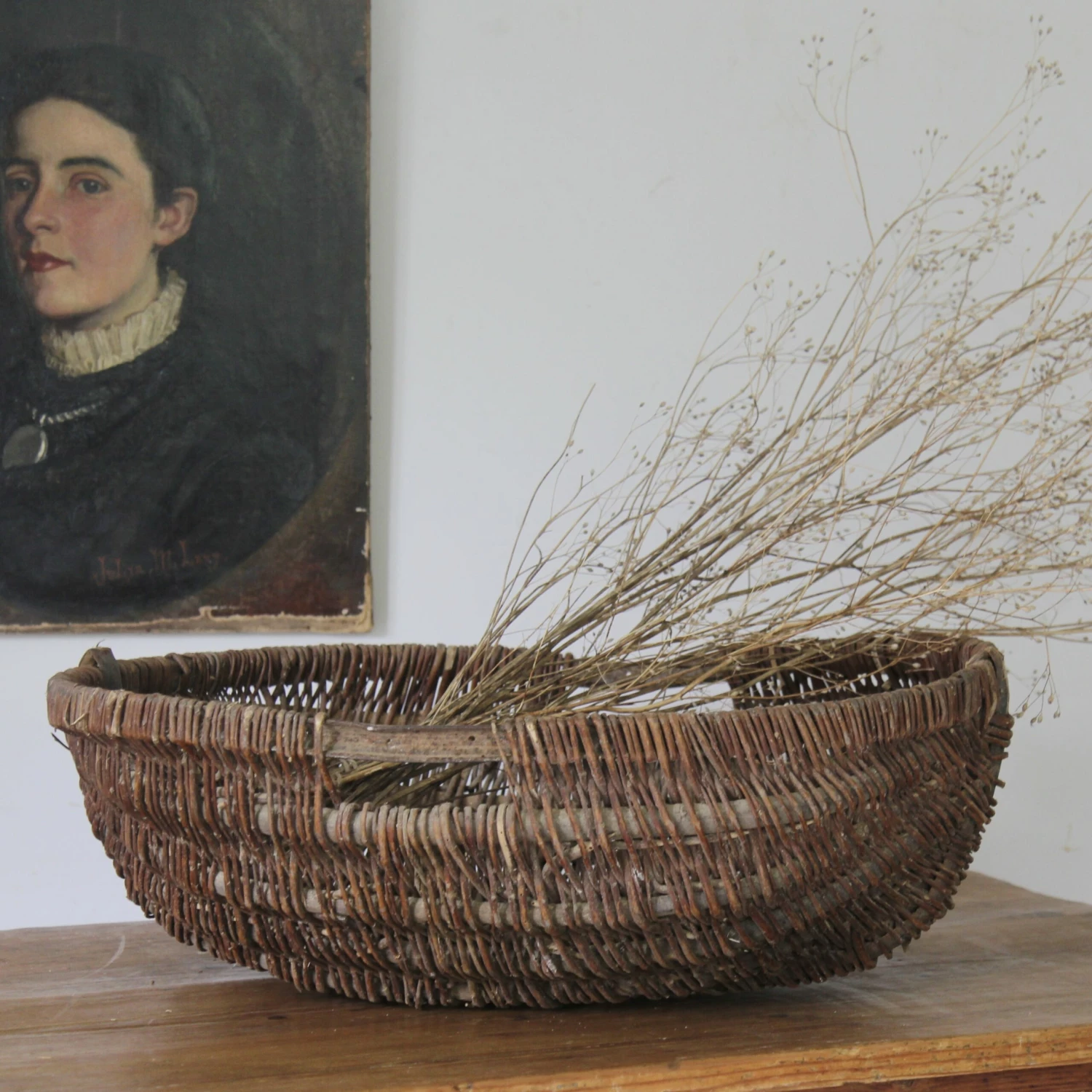 Unknown Large French Wicker Harvest Basket, Circa 1900 1 Unknown Large French Wicker Harvest Basket, Circa 1900