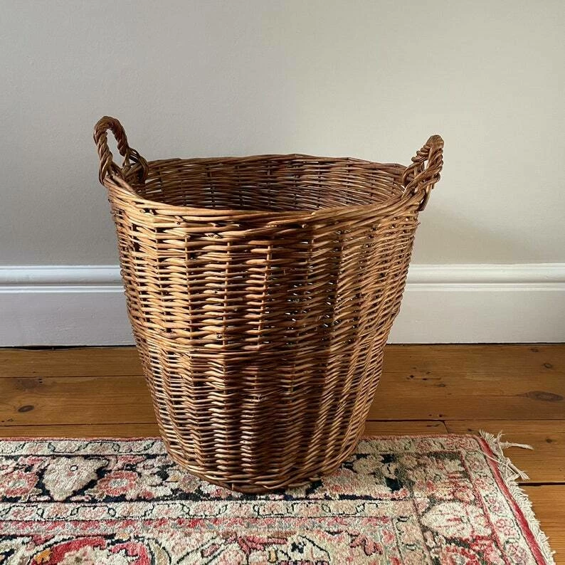 Large Round Wicker Woven Basket Storage Toy Box Laundry Farmhouse Rustic Decor Decorative Rattan Antique Cylinder Brown Cottage - Image 4