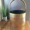 Large Vintage Brass & Copper Riveted Fire Side Coal Bucket Log Storage Rustic