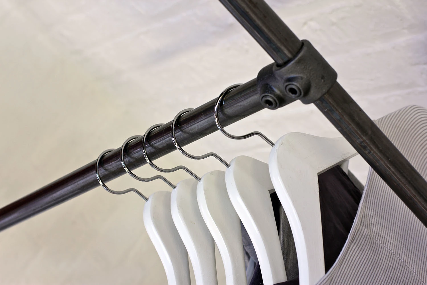 Laura Dark Steel Pipe Freestanding Double Clothes Rail/Rack With Bottom Shelf Bespoke Urban Industrial Bedroom Furniture/Shop Fittings 2 Laura Dark Steel Pipe Freestanding Double Clothes Rail/Rack With Bottom Shelf Bespoke Urban Industrial Bedroom Furniture/Shop Fittings - Image 2