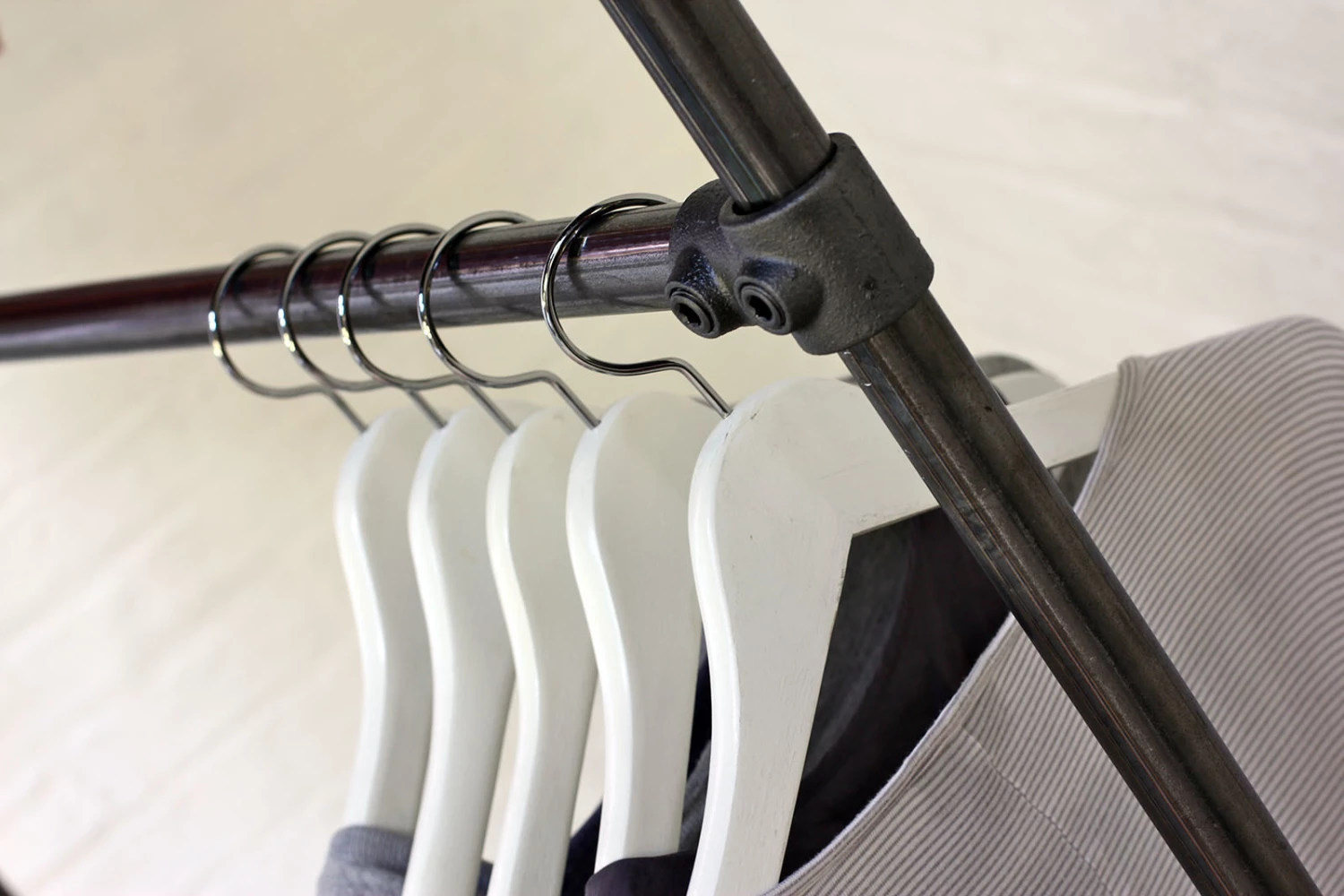 Laura Dark Steel Pipe Freestanding Double Clothes Rail/Rack With Bottom Shelf Bespoke Urban Industrial Bedroom Furniture/Shop Fittings 5 Laura Dark Steel Pipe Freestanding Double Clothes Rail/Rack With Bottom Shelf Bespoke Urban Industrial Bedroom Furniture/Shop Fittings - Image 5