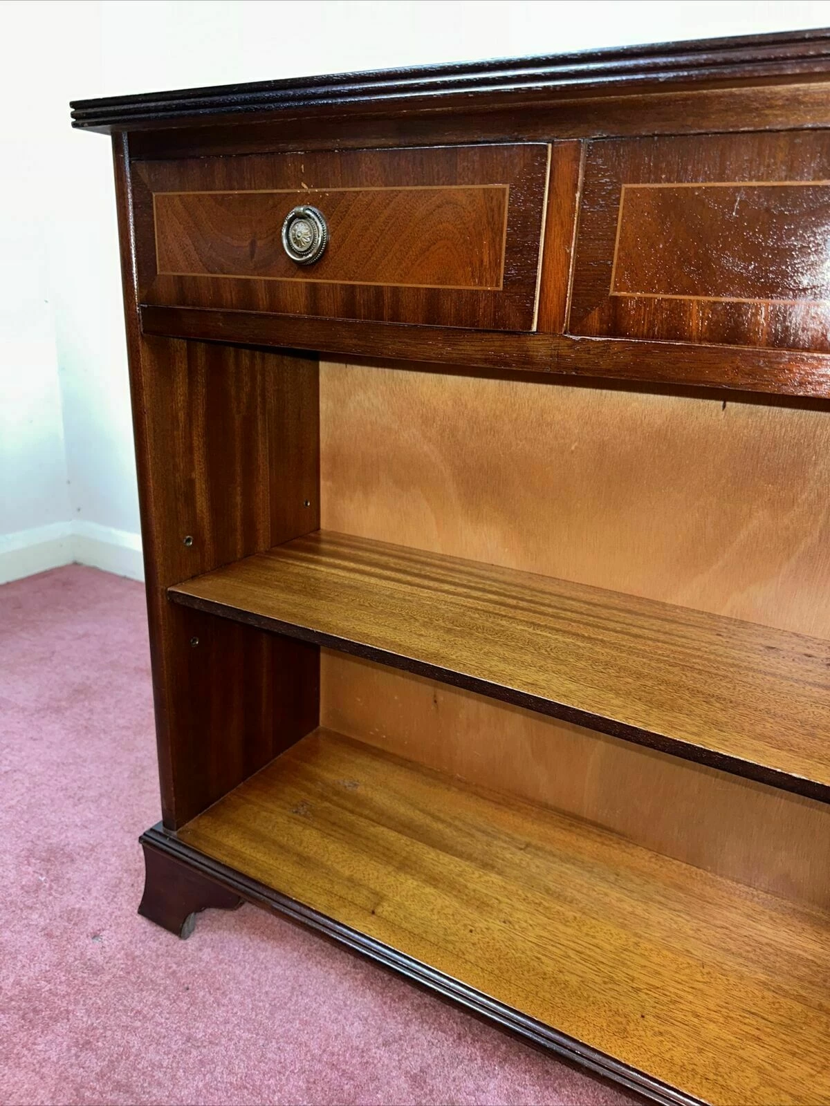 Unknown Lovely Rich Brown Dwarf Open Bookcase With Adjustable Shelf & Pair Of Drawers 4 Unknown Lovely Rich Brown Dwarf Open Bookcase With Adjustable Shelf & Pair Of Drawers - Image 4