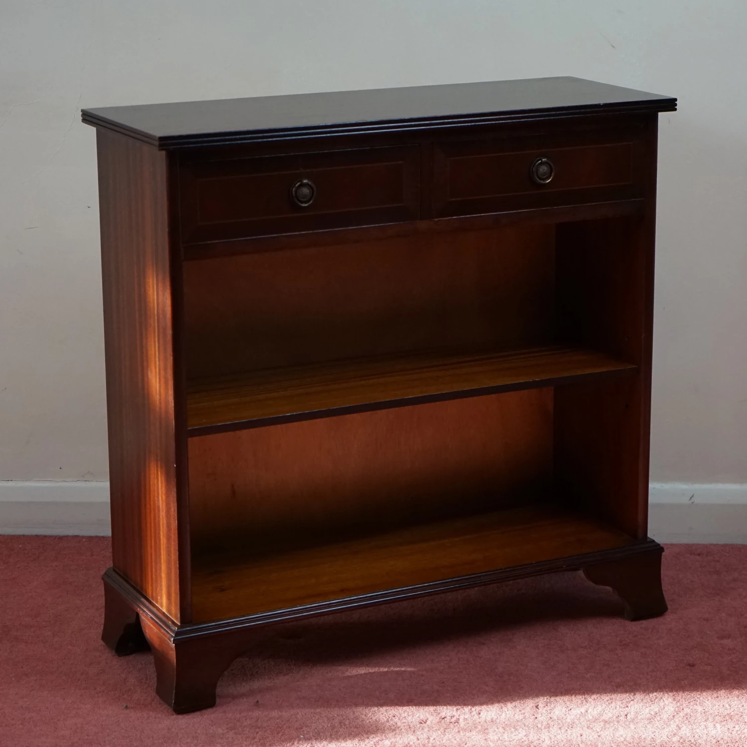 Unknown Lovely Rich Brown Dwarf Open Bookcase With Adjustable Shelf & Pair Of Drawers 6 Unknown Lovely Rich Brown Dwarf Open Bookcase With Adjustable Shelf & Pair Of Drawers - Image 6