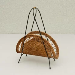 Unknown Magazine Rack Made Of Black Wire And Wicker, 1960s -Storage Furniture Sales 2024 magazine rack made of black wire and wicker 1960s sku98286094 0 1