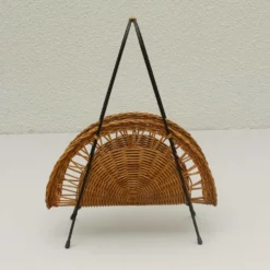 Unknown Magazine Rack Made Of Black Wire And Wicker, 1960s -Storage Furniture Sales 2024 magazine rack made of black wire and wicker 1960s sku98286094 0 3