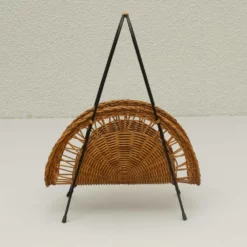 Unknown Magazine Rack Made Of Black Wire And Wicker, 1960s -Storage Furniture Sales 2024 magazine rack made of black wire and wicker 1960s sku98286094 0 4