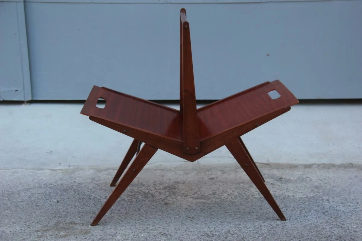 Mahogany Magazine Rack Mid Century Modern Italian Design 1950s Geometric Shape 3 Mahogany Magazine Rack Mid Century Modern Italian Design 1950s Geometric Shape - Image 3