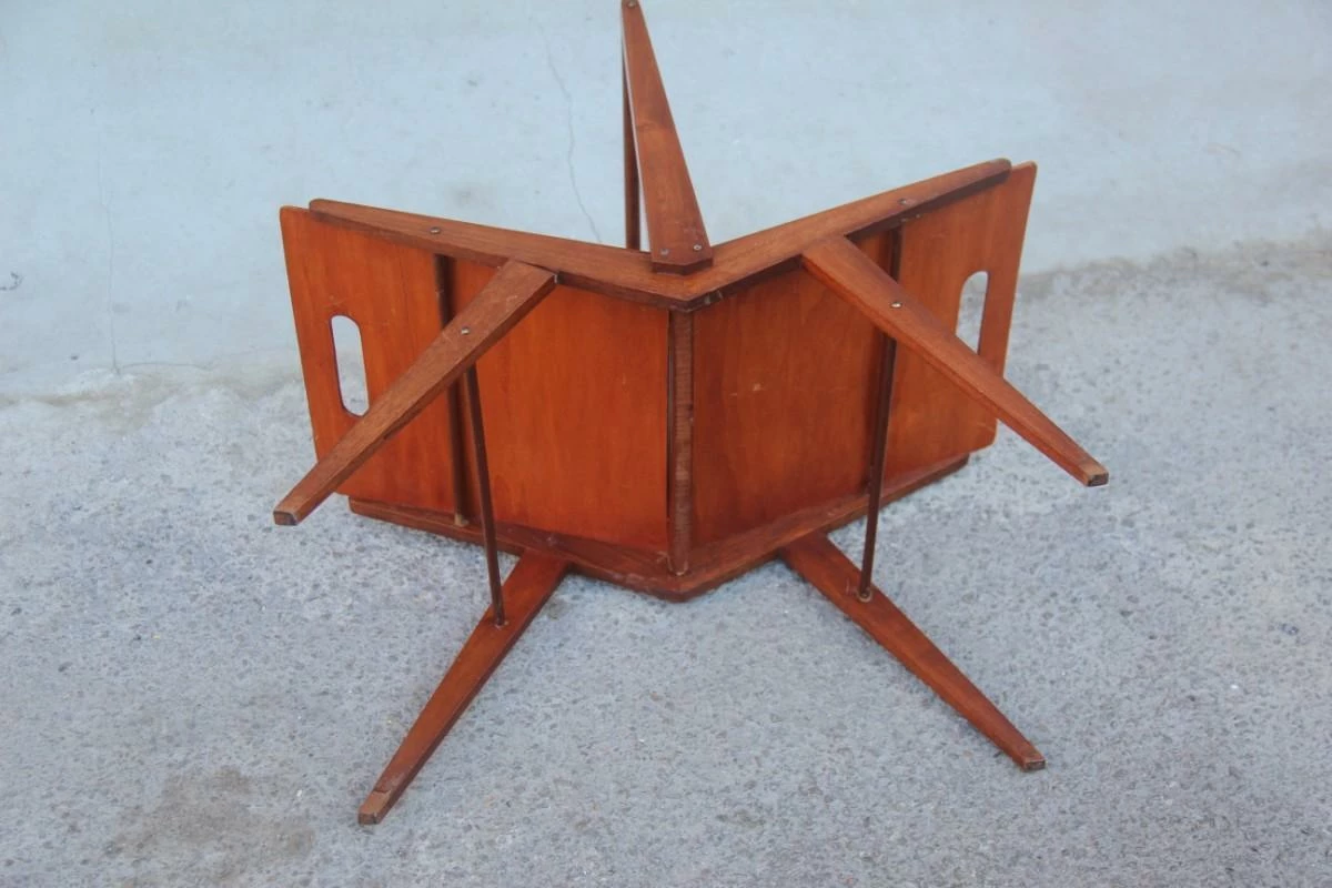 Mahogany Magazine Rack Mid Century Modern Italian Design 1950s Geometric Shape 5 Mahogany Magazine Rack Mid Century Modern Italian Design 1950s Geometric Shape - Image 5