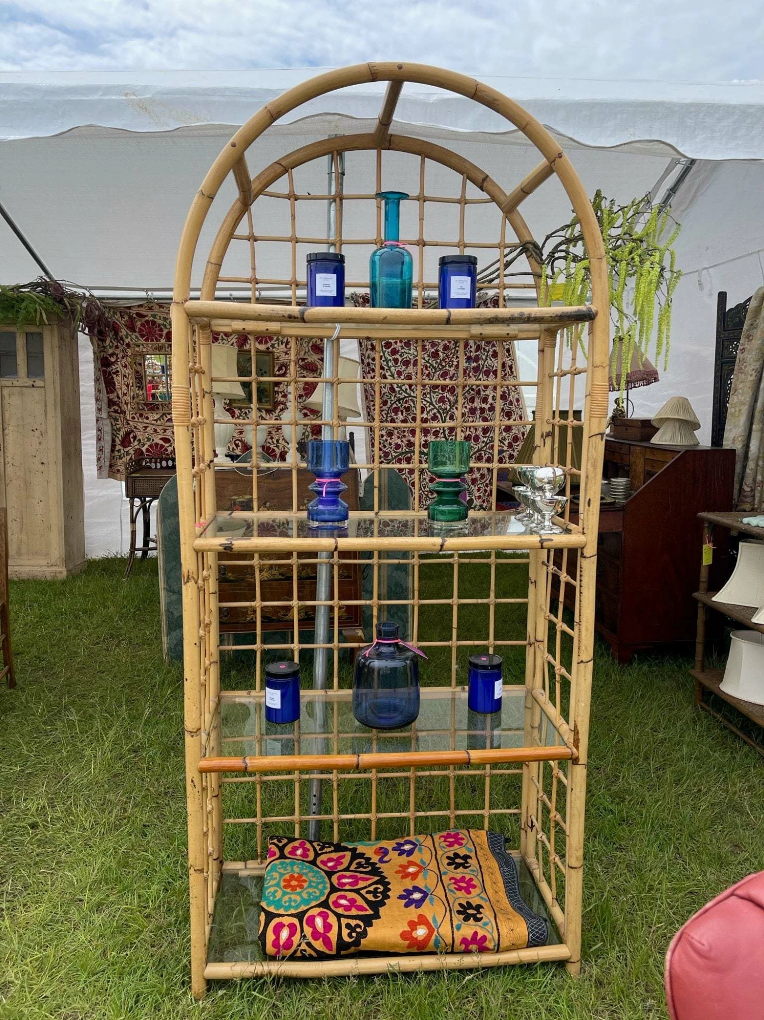 Unknown Mid Century Bamboo & Cane Etagere 2 Unknown Mid Century Bamboo & Cane Etagere - Image 2