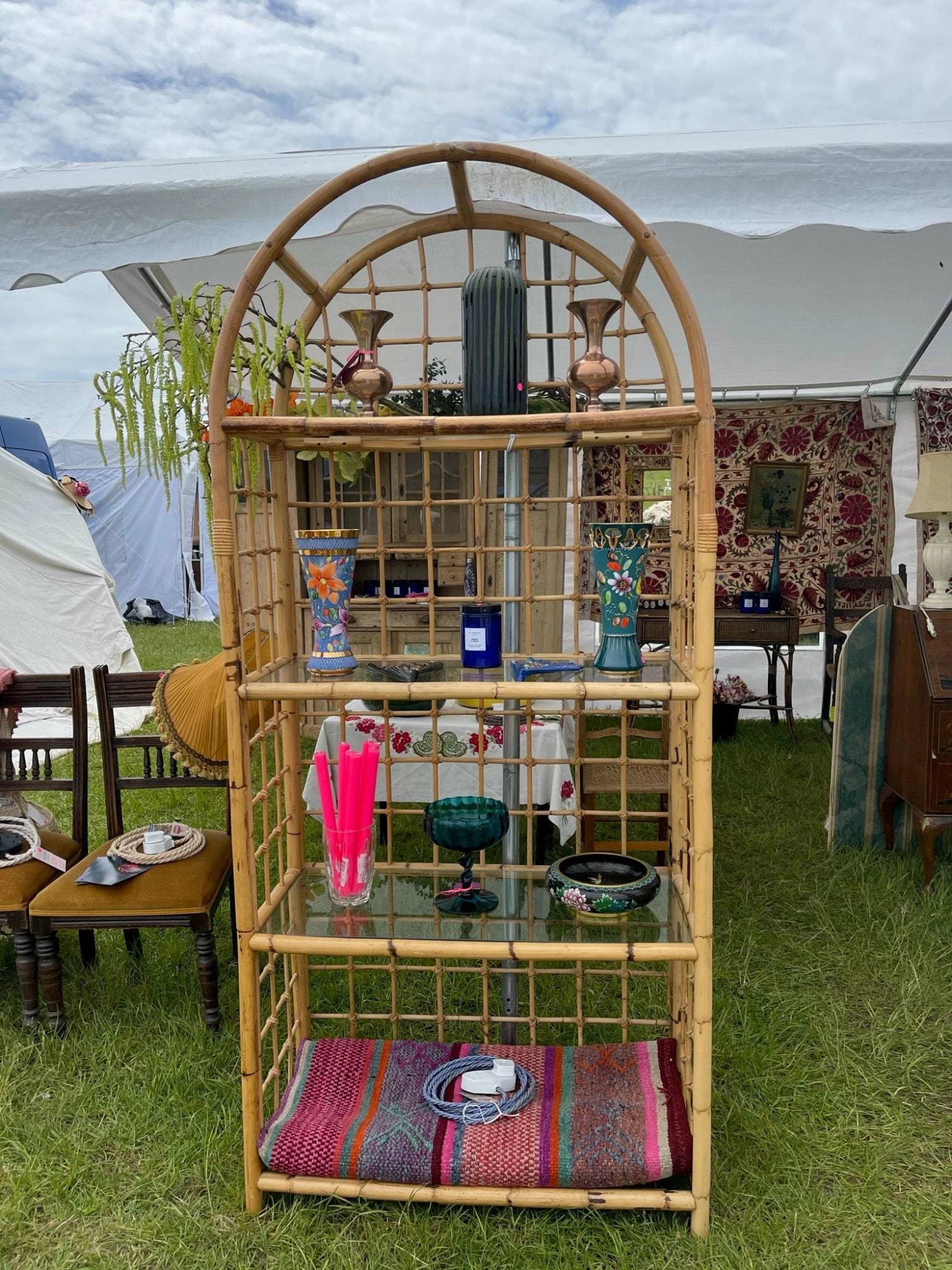 Unknown Mid Century Bamboo & Cane Etagere 1 Unknown Mid Century Bamboo & Cane Etagere