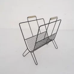 Unknown Mid Century Black Metal Magazine Stand, The Netherlands 1950's