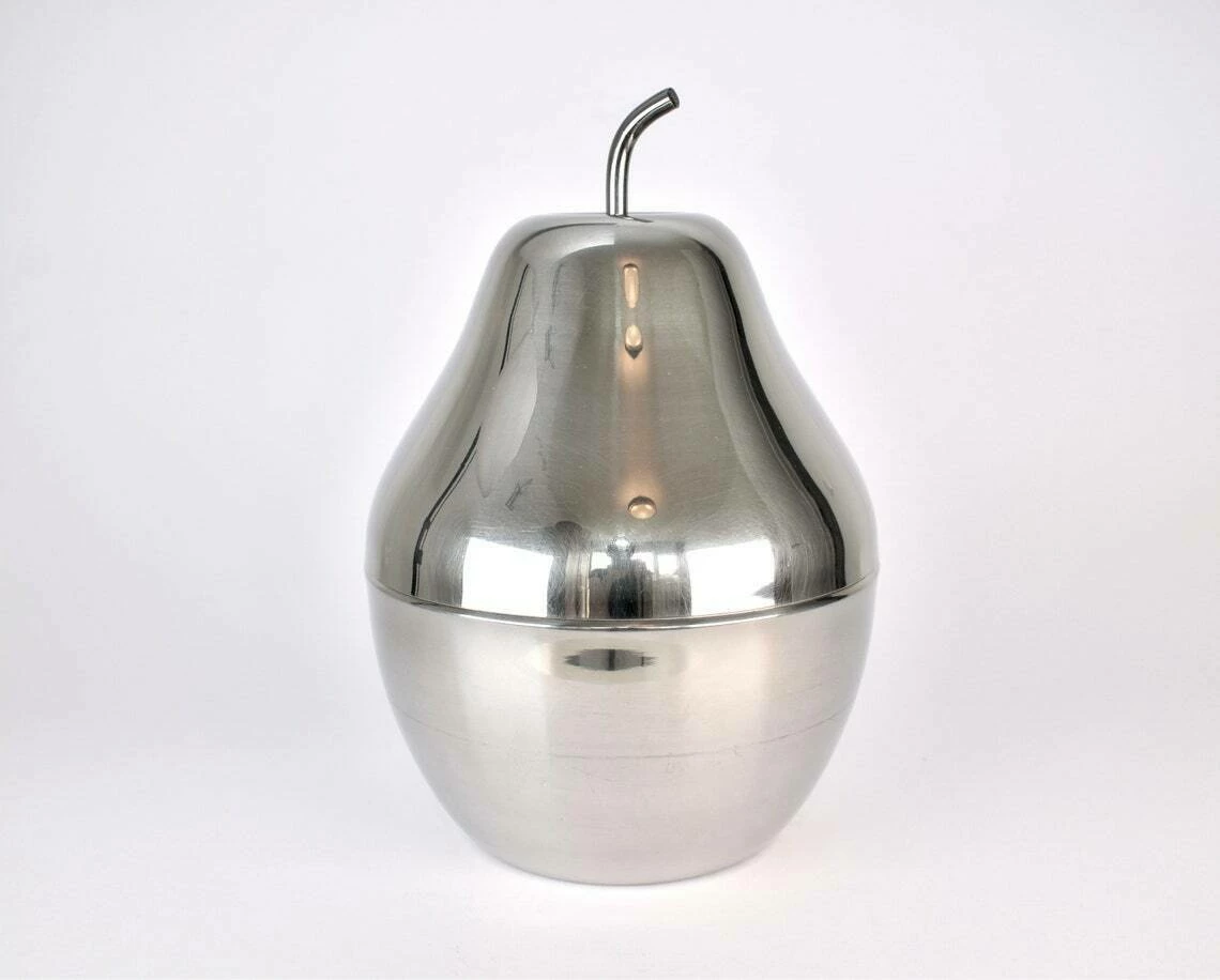 Mid Century Italian Pear Ice Bucket Chrome Silver | Vintage Inox Wine Cooler Champagne Decoration Retro Hollywood Regency | Decor 1960s 1970 - Image 2