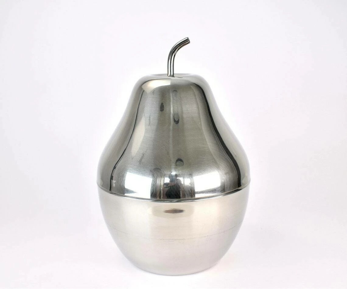 Mid Century Italian Pear Ice Bucket Chrome Silver | Vintage Inox Wine Cooler Champagne Decoration Retro Hollywood Regency | Decor 1960s 1970 - Image 4