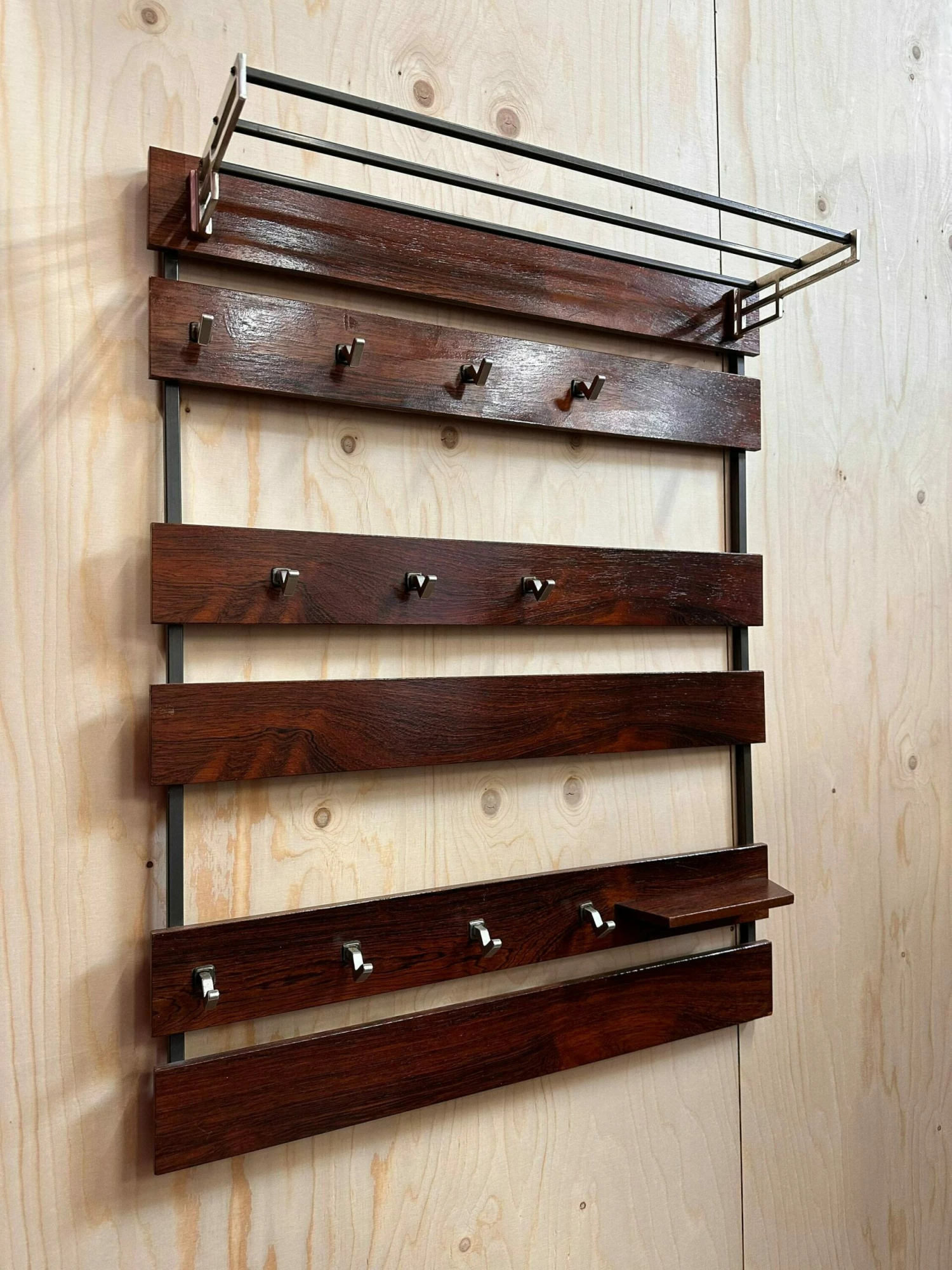 Unknown Mid Century Rosewood Coat Rack With Shelf 2 Unknown Mid Century Rosewood Coat Rack With Shelf - Image 2
