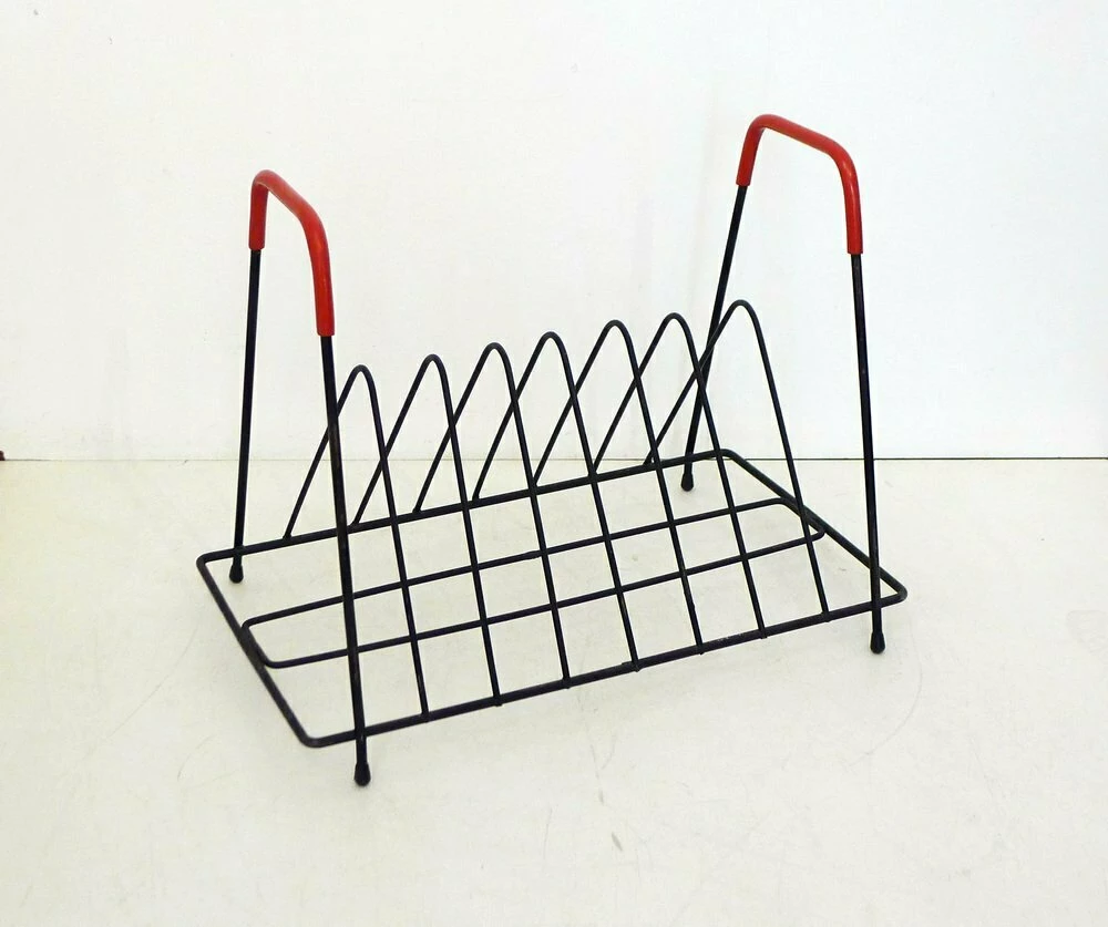 Unknown Mid Century Stylized Black And Red Metal Pulls, 1950s 1 Unknown Mid Century Stylized Black And Red Metal Pulls, 1950s