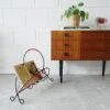 String Mid Century Wrought Iron And Red Cord Newspaper Rack
