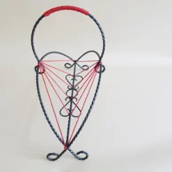 String Mid Century Wrought Iron And Red Cord Newspaper Rack -Storage Furniture Sales 2024 mid century wrought iron and red cord newspaper rack 0 2