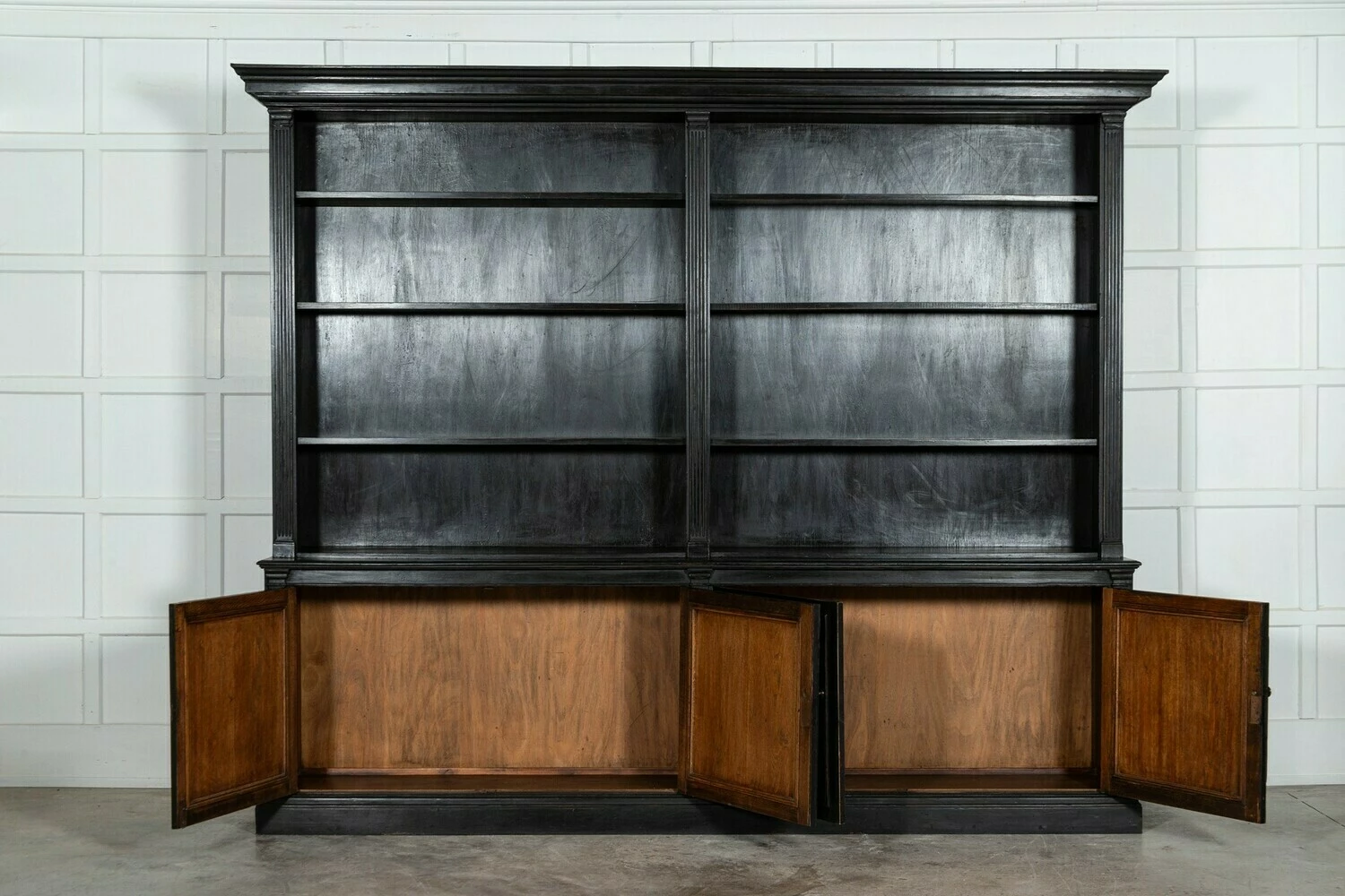 Unknown Monumental English Ebonised Oak Breakfront Bookcase 2 Unknown Monumental English Ebonised Oak Breakfront Bookcase - Image 2