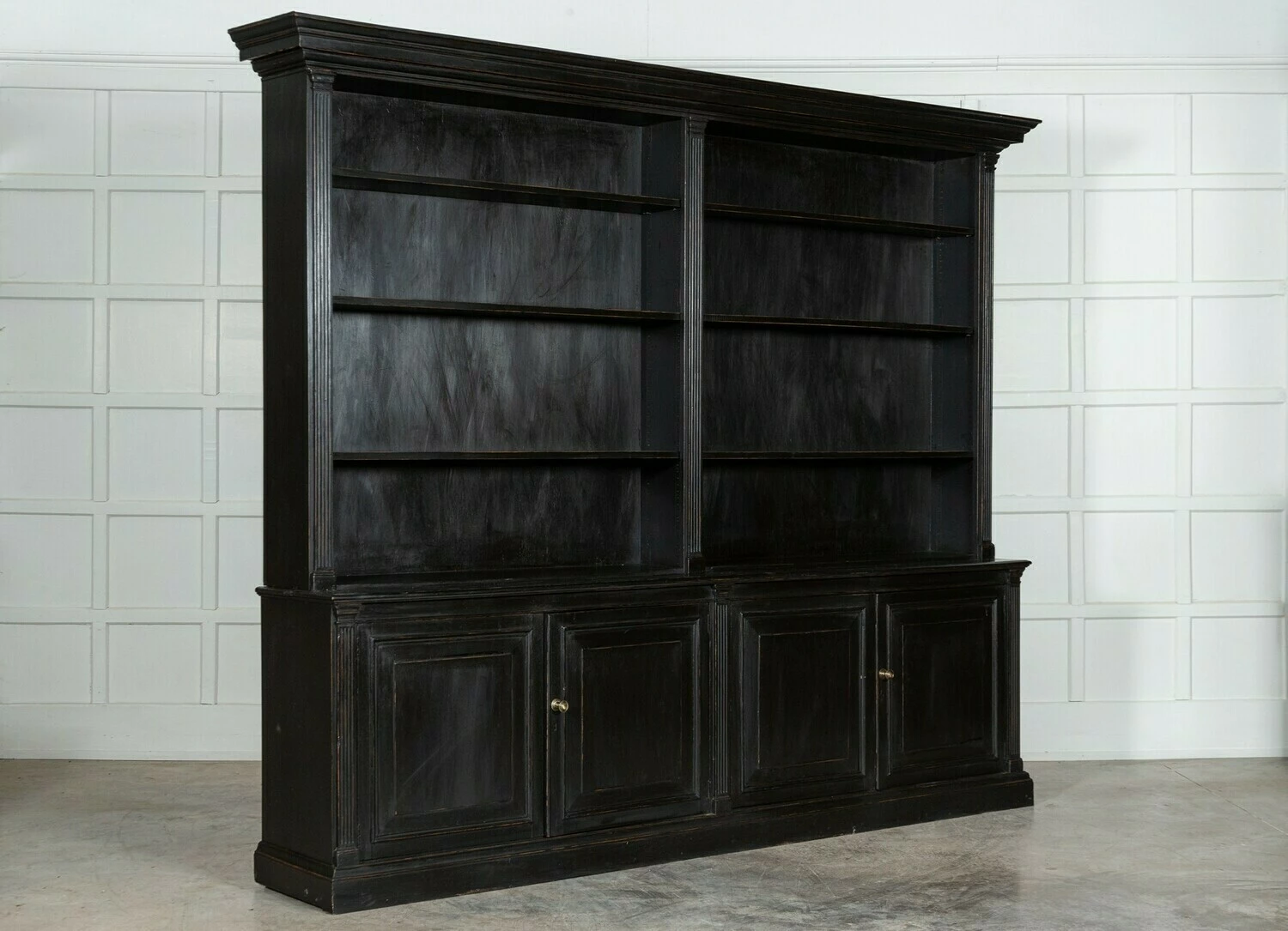 Unknown Monumental English Ebonised Oak Breakfront Bookcase 3 Unknown Monumental English Ebonised Oak Breakfront Bookcase - Image 3