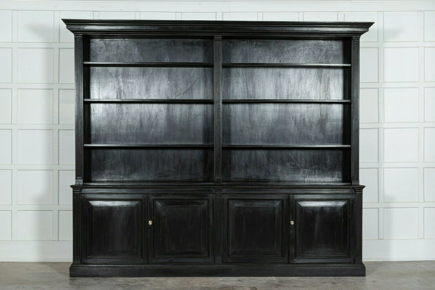 Unknown Monumental English Ebonised Oak Breakfront Bookcase 1 Unknown Monumental English Ebonised Oak Breakfront Bookcase