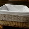 Natural Grey Rafia Rectangular Medium Basket With White Linen Liner & Handles