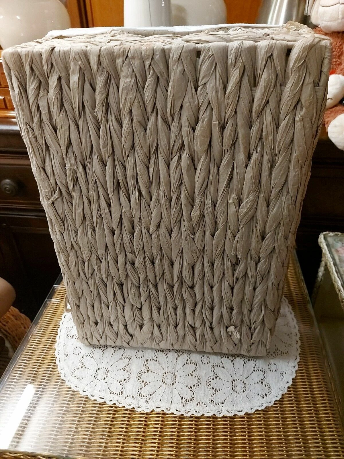 Natural Grey Rafia Rectangular Medium Basket With White Linen Liner & Handles 7 Natural Grey Rafia Rectangular Medium Basket With White Linen Liner & Handles - Image 7