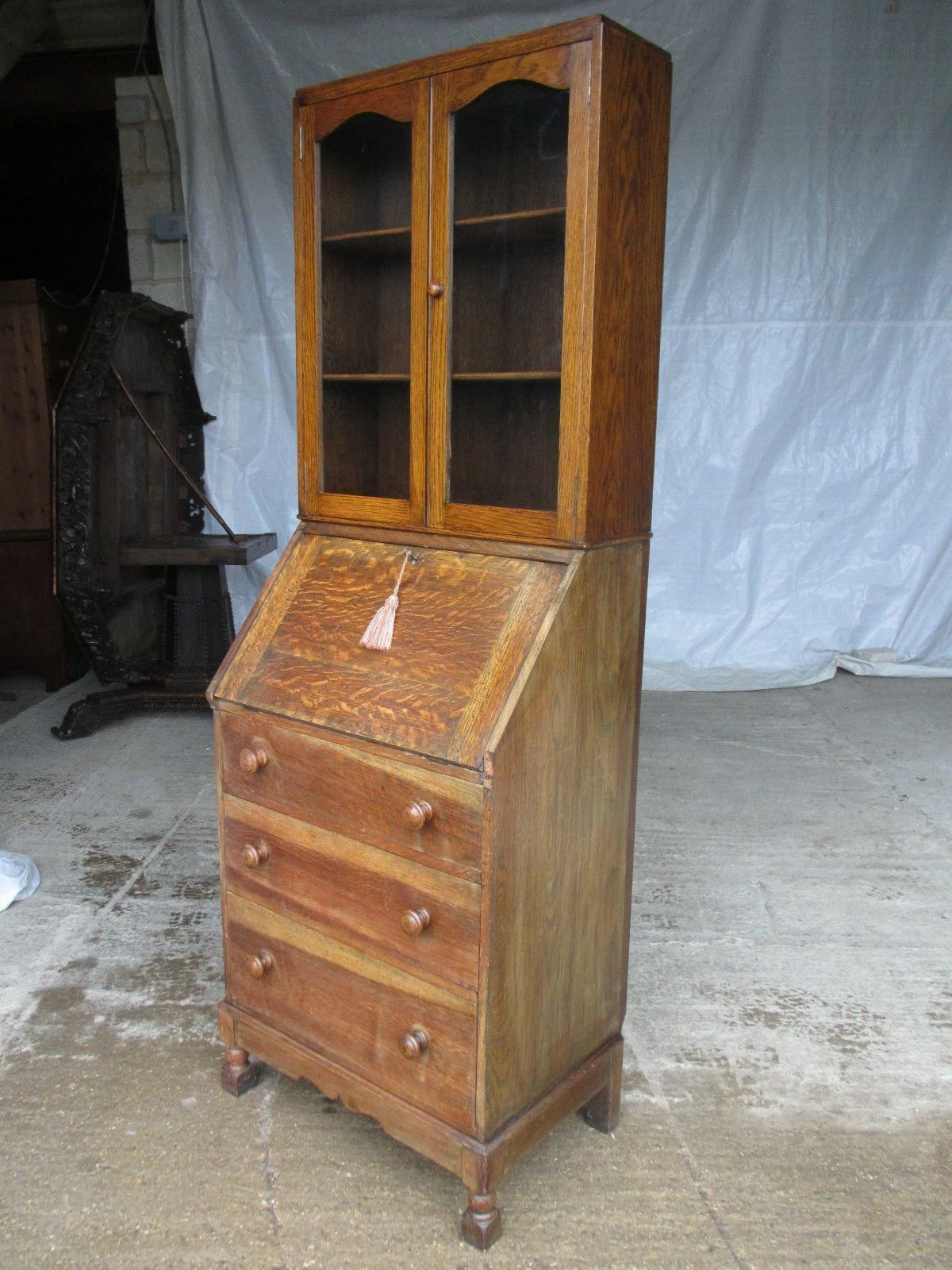 Neat Sized Edwardian Bureau Bookcase With Fitted Interior 2 Neat Sized Edwardian Bureau Bookcase With Fitted Interior - Image 2
