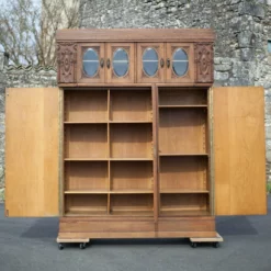 Unknown Old Carved Wood Bookcase Cabinet 3 Doors, Beveled Window Glass, Wooden Furniture -Storage Furniture Sales 2024 old carved wood bookcase cabinet 3 doors beveled window glass wooden furniture sku79412280 0 1 scaled