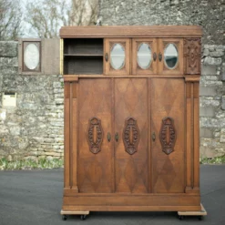 Unknown Old Carved Wood Bookcase Cabinet 3 Doors, Beveled Window Glass, Wooden Furniture -Storage Furniture Sales 2024 old carved wood bookcase cabinet 3 doors beveled window glass wooden furniture sku79412280 0 2 scaled