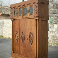 Unknown Old Carved Wood Bookcase Cabinet 3 Doors, Beveled Window Glass, Wooden Furniture -Storage Furniture Sales 2024 old carved wood bookcase cabinet 3 doors beveled window glass wooden furniture sku79412280 0 8 scaled