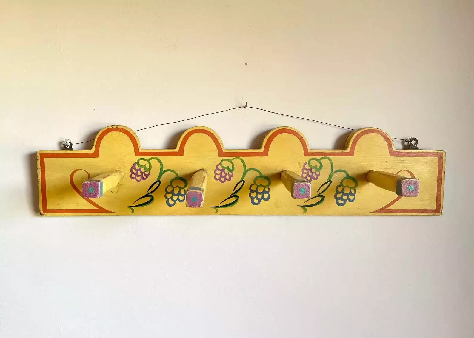 Unknown Painted Pine Coat Rack Hooks, Bloomsbury Style 1 Unknown Painted Pine Coat Rack Hooks, Bloomsbury Style