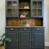 Painted Welsh Dresser Solid Pine Dark Light Grey Sage Green Cream Glazed Cabinet