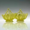 Unknown Pair Antique Davidson Vaseline Lady Chippendale Glass Baskets C1885