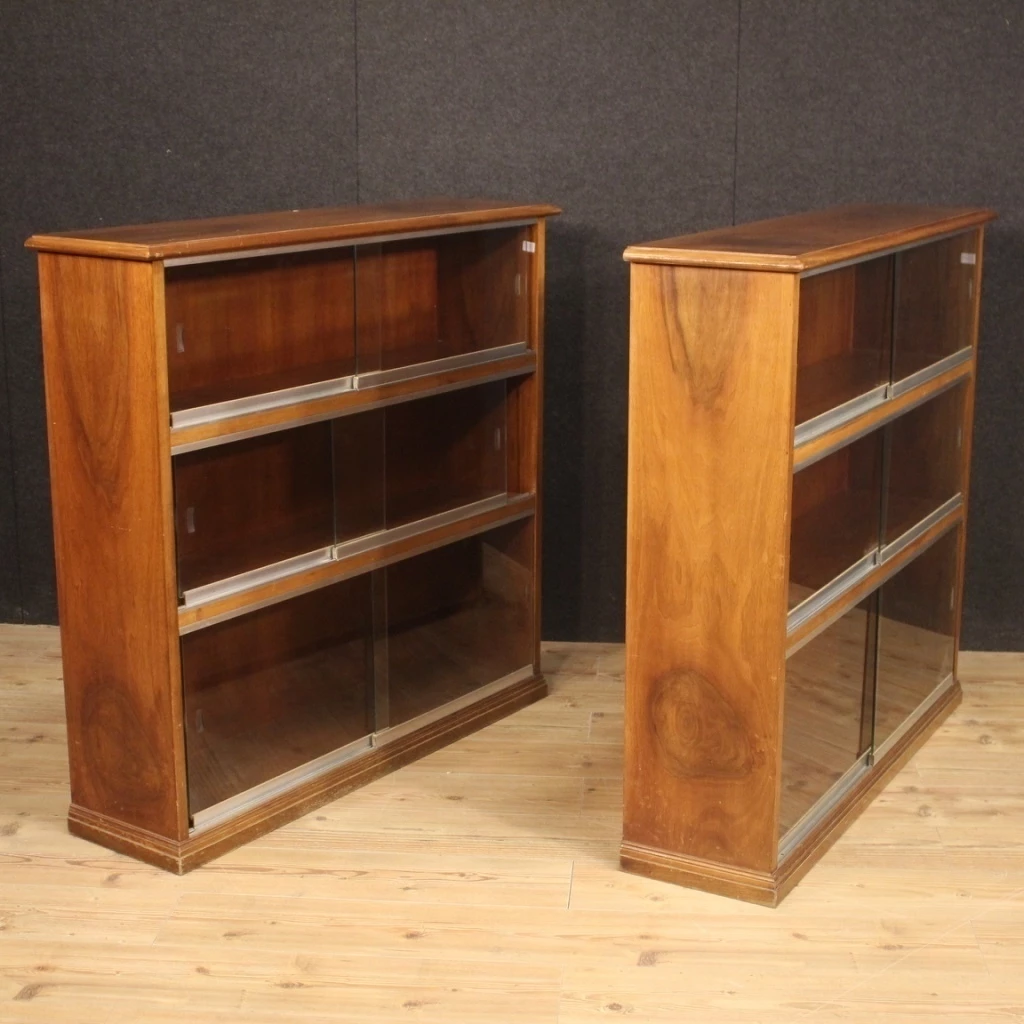 Pair Of Italian Bookcases In Walnut Wood 12 Pair Of Italian Bookcases In Walnut Wood - Image 12