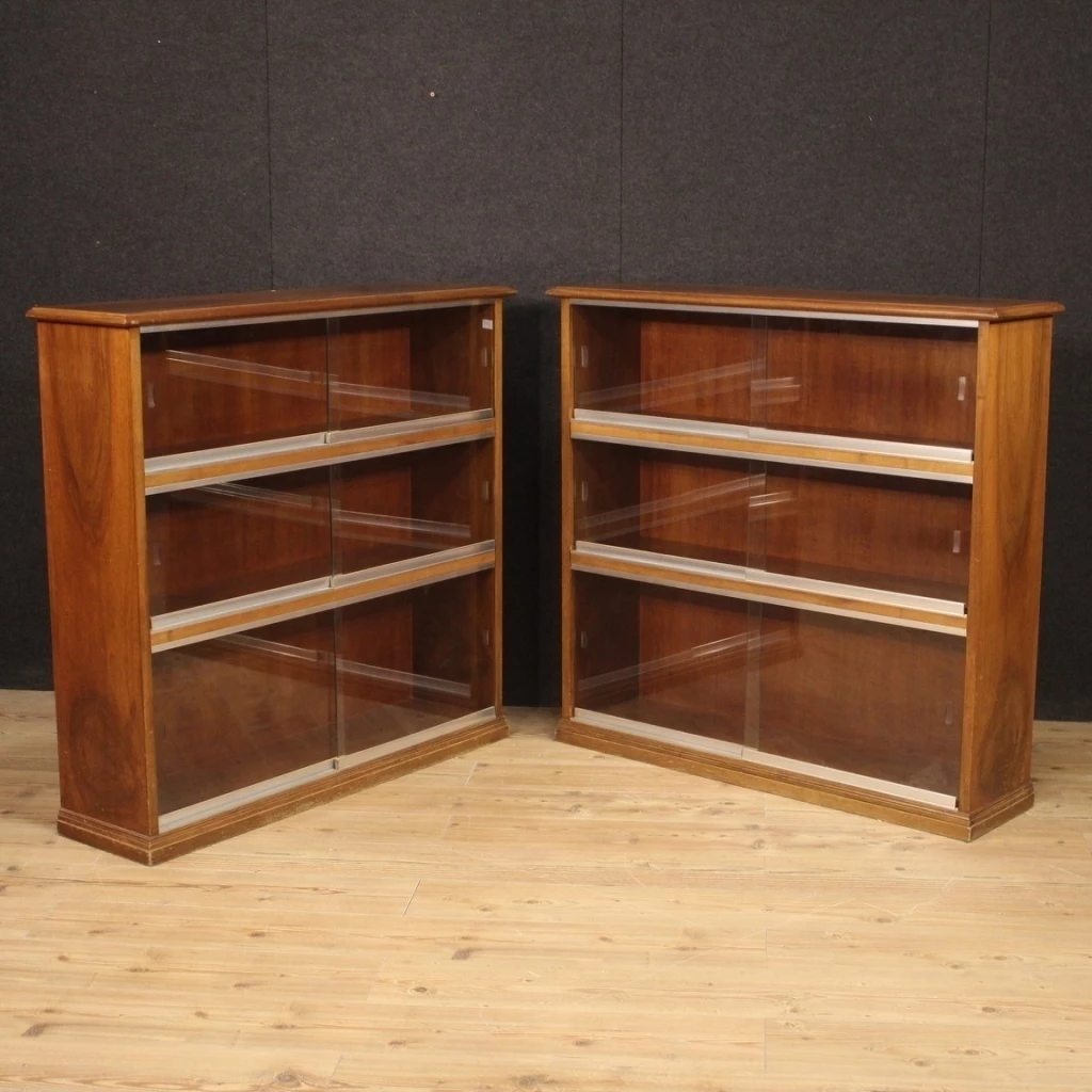 Pair Of Italian Bookcases In Walnut Wood 1 Pair Of Italian Bookcases In Walnut Wood