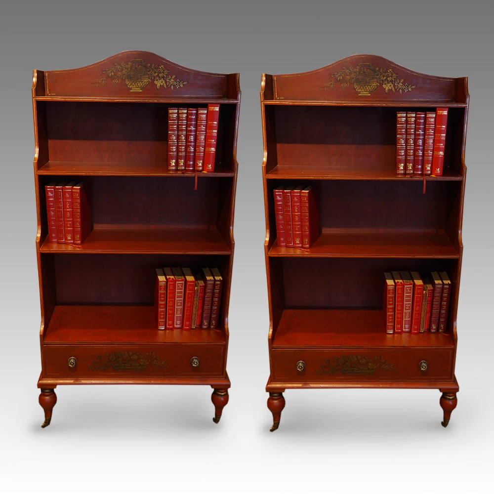 Unknown Pair Of Painted Waterfall Bookcases 1 Unknown Pair Of Painted Waterfall Bookcases