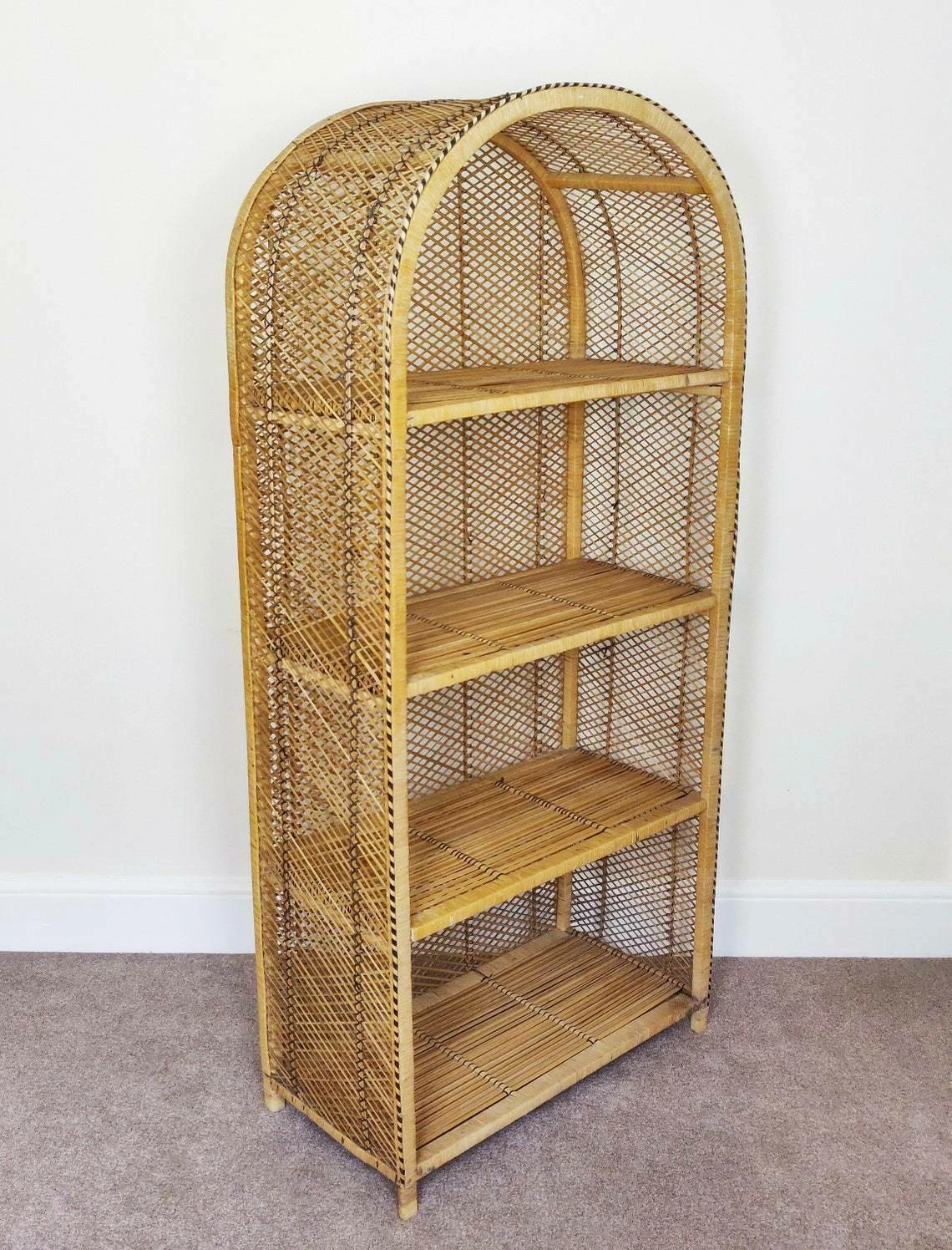 Peacock Style Bamboo Shelving Unit, Vintage Tiki Boho Rattan Shelves Bookcase, Mid Century Modern 2 Peacock Style Bamboo Shelving Unit, Vintage Tiki Boho Rattan Shelves Bookcase, Mid Century Modern - Image 2