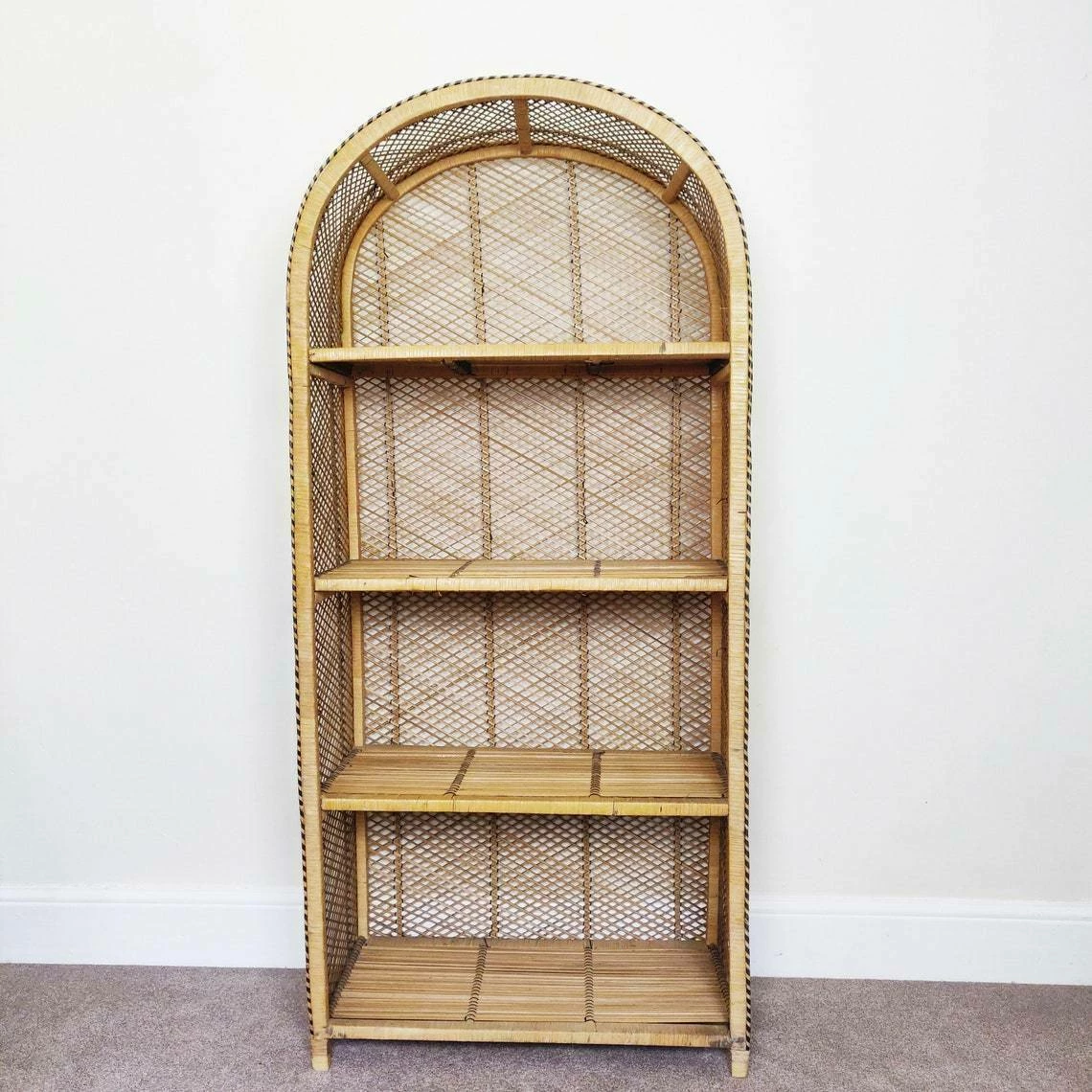 Peacock Style Bamboo Shelving Unit, Vintage Tiki Boho Rattan Shelves Bookcase, Mid Century Modern 3 Peacock Style Bamboo Shelving Unit, Vintage Tiki Boho Rattan Shelves Bookcase, Mid Century Modern - Image 3