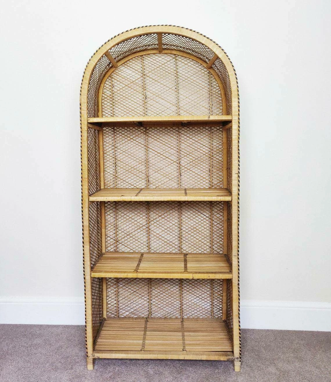 Peacock Style Bamboo Shelving Unit, Vintage Tiki Boho Rattan Shelves Bookcase, Mid Century Modern 4 Peacock Style Bamboo Shelving Unit, Vintage Tiki Boho Rattan Shelves Bookcase, Mid Century Modern - Image 4