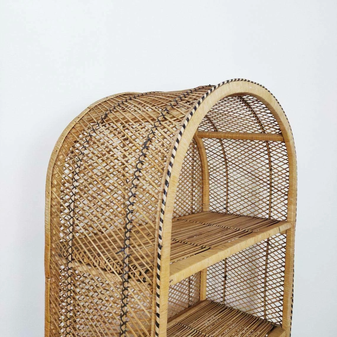 Peacock Style Bamboo Shelving Unit, Vintage Tiki Boho Rattan Shelves Bookcase, Mid Century Modern 5 Peacock Style Bamboo Shelving Unit, Vintage Tiki Boho Rattan Shelves Bookcase, Mid Century Modern - Image 5