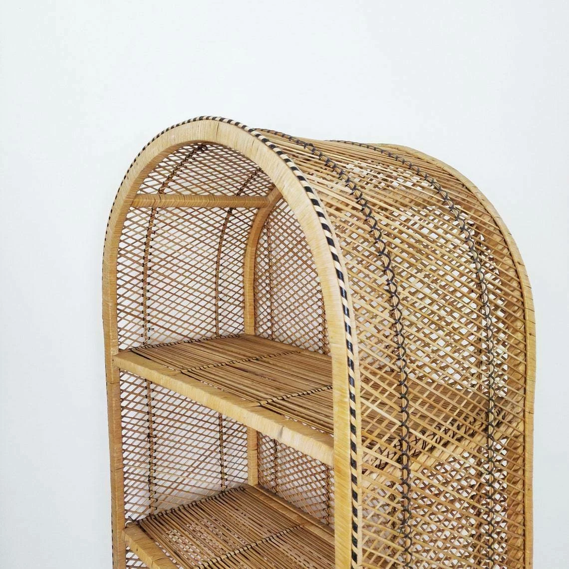 Peacock Style Bamboo Shelving Unit, Vintage Tiki Boho Rattan Shelves Bookcase, Mid Century Modern 6 Peacock Style Bamboo Shelving Unit, Vintage Tiki Boho Rattan Shelves Bookcase, Mid Century Modern - Image 6