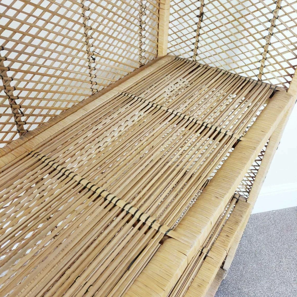 Peacock Style Bamboo Shelving Unit, Vintage Tiki Boho Rattan Shelves Bookcase, Mid Century Modern 8 Peacock Style Bamboo Shelving Unit, Vintage Tiki Boho Rattan Shelves Bookcase, Mid Century Modern - Image 8