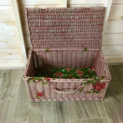 Picnic Storage Basket – Pink Decoupage – Fabric Ties – Vintage – Wicker Bedroom Storage -Storage Furniture Sales 2024 picnic storage basket pink decoupage fabric ties vintage wicker bedroom storage sku31168738 0 1