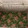 Picnic Storage Basket – Pink Decoupage – Fabric Ties – Vintage – Wicker Bedroom Storage