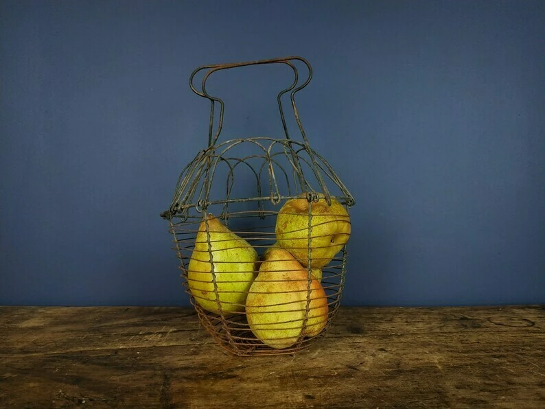 Primitive French Wire Basket, Rustic Egg Basket, 1930s French Salad Basket, Vintage Handled Basket, Vintage Market Basket,Egg Basket 2 Primitive French Wire Basket, Rustic Egg Basket, 1930s French Salad Basket, Vintage Handled Basket, Vintage Market Basket,Egg Basket - Image 2