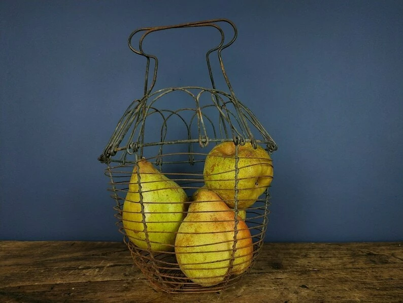 Primitive French Wire Basket, Rustic Egg Basket, 1930s French Salad Basket, Vintage Handled Basket, Vintage Market Basket,Egg Basket 1 Primitive French Wire Basket, Rustic Egg Basket, 1930s French Salad Basket, Vintage Handled Basket, Vintage Market Basket,Egg Basket