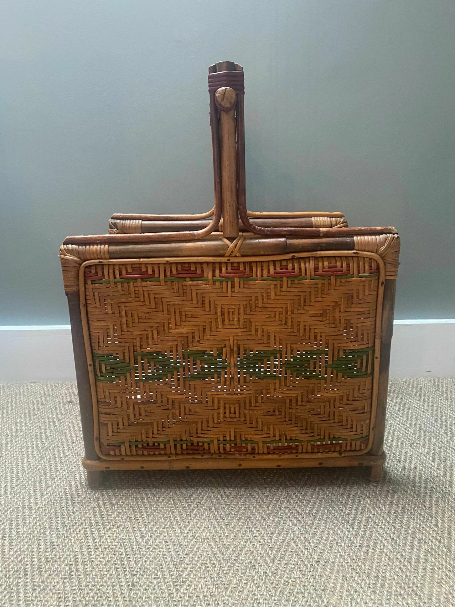 Rare Early 20th Century Rattan/Cane/Wicker Newspaper Rack/Wood Storage 2 Rare Early 20th Century Rattan/Cane/Wicker Newspaper Rack/Wood Storage - Image 2